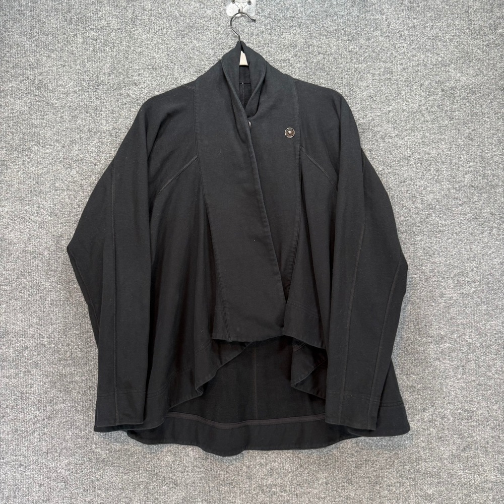 Lululemon Wrap Jacket Women 10 Black Draped Snap Front Athleisure Yoga Fleece
